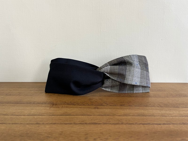 Japan's first dyed cloth/Momo-black/double-piece headband - ที่คาดผม - ผ้าฝ้าย/ผ้าลินิน สีดำ