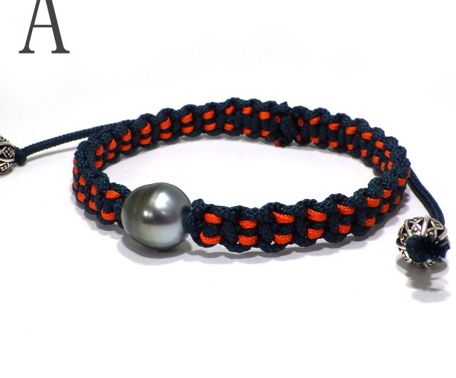 Bracelet Tahitian pearl Japanese traditional KUMIHIMO - Shop Bracelet Tahitian pearl Japanese traditional KUMIHIMO - Shop