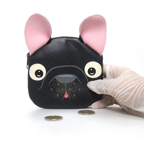 pipo89-dogs-cats 【雙11折扣】Black French Bulldog coin purse ,small wallet bag with zip.various card p