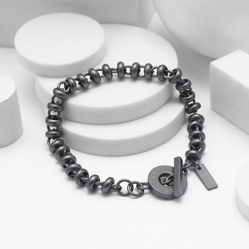 Bead chain bracelet (black silver) - Bracelets - Other Metals Black