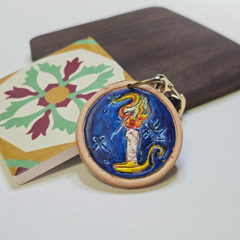 Harry Potter Hand Painted Leather Pendant Keychain R68 - พวงกุญแจ - หนังแท้ สีเงิน