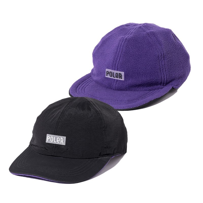 日本限定 POLER REVERSIBLE FLEECE CAP 刷毛尼龍雙面毛帽 / 黑紫 - 帽子 - 其他材質 黑色