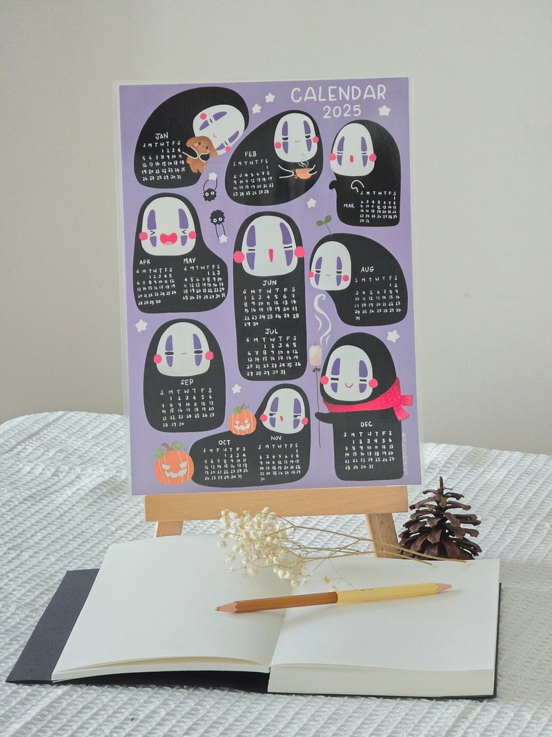 Monthly calendar for the year 2025, faceless ghost pattern, fan art - ปฏิทิน - กระดาษ หลากหลายสี