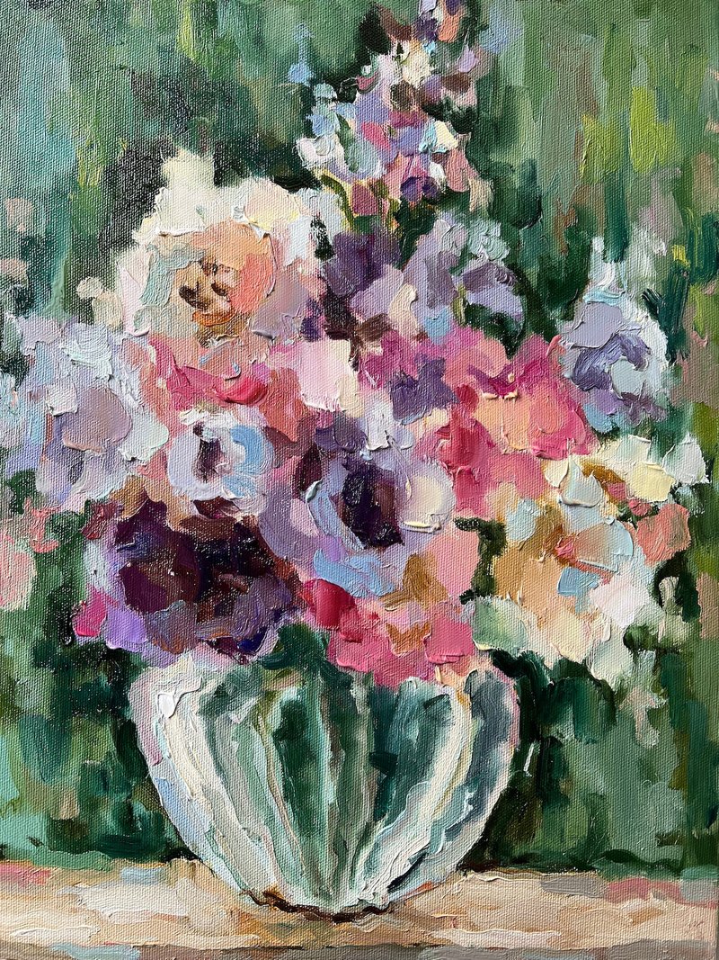 Floral Painting Peony Original Art Peonies Impasto Painting Flowers Abstract - 壁貼/牆壁裝飾 - 其他材質 紫色