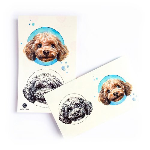 ╰ LAZY DUO TATTOO ╮ Poodle玩具紅貴賓犬迷你貴婦狗寵物手繪水彩動物刺青紋身貼紙文青