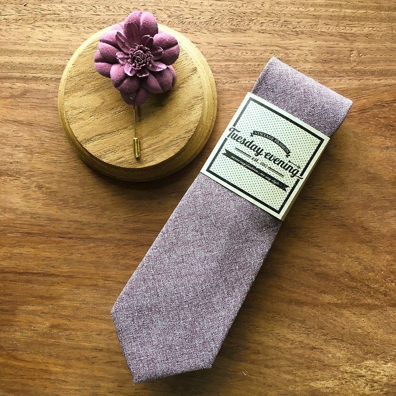 Neck Tie Pink OS with Pink Floral Lapel Pin - Ties & Tie Clips - Cotton & Hemp Pink