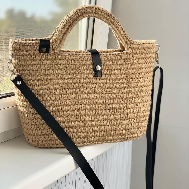 Crochet tote bag Straw market bag Knitting bag Eco bag Canvas bag Beach bag - กระเป๋าถือ - วัสดุอีโค 