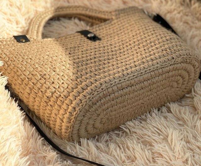 かぎ針編みトートバッグ ストローマーケットバッグ 編み物バッグ