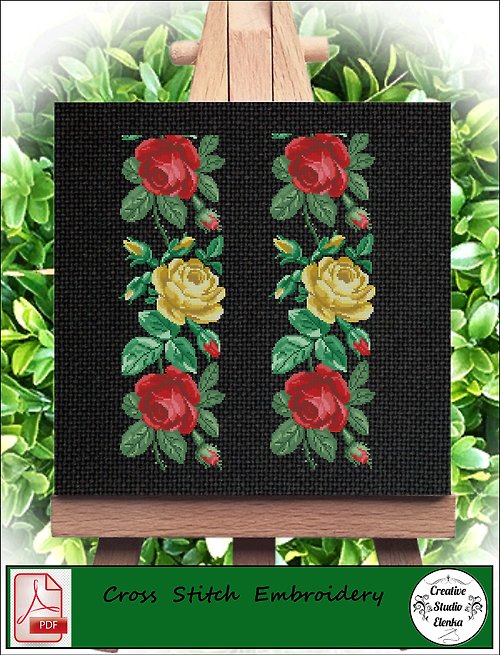 CreativeStudioElenka Vintage Cross Stitch Scheme Rose panel - PDF Embroidery Scheme