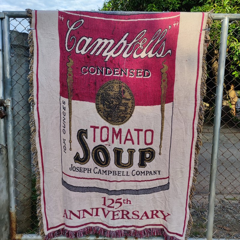 Vintage Rare Campbell's Soup 125TH Anniversary Blanket Throw By The Rug Barn - 地墊/地毯 - 棉．麻 紅色