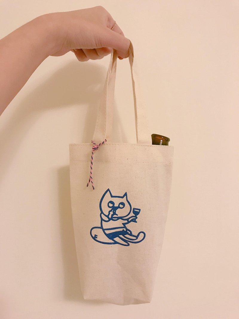 [Good wife] Cheers cat nose green cat bag │ canvas │ rice white - ถุงใส่กระติกนำ้ - ผ้าฝ้าย/ผ้าลินิน สีเขียว