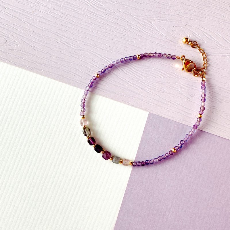 Natural Stone purple bracelet/316 medical steel bracelet 14K gold light luxury light jewelry crystal bracelet - สร้อยข้อมือ - คริสตัล สีม่วง