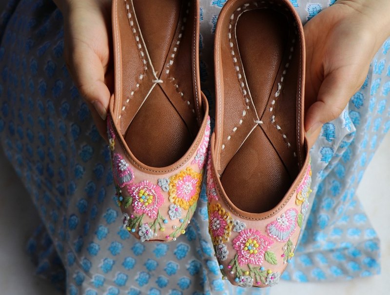 New - Cute orange pink Indian retro delicate beaded handmade flat shoes - Other - Other Materials Pink