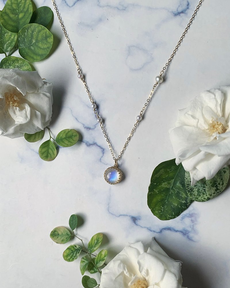 Handmade Jewelry Moon Mirror Moonstone - Necklaces - Gemstone Blue