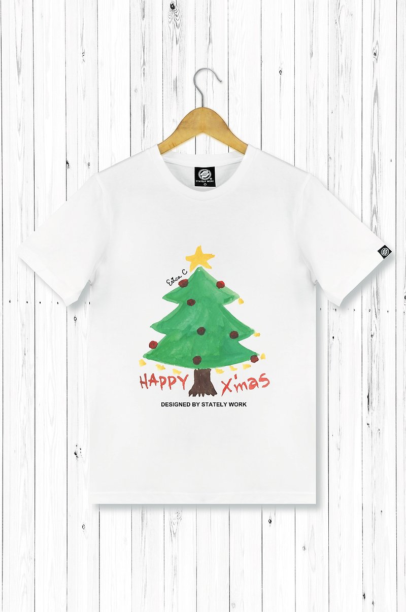 STATELYWORK 聖誕樹手繪T-男裝 - 男 T 恤 - 棉．麻 多色