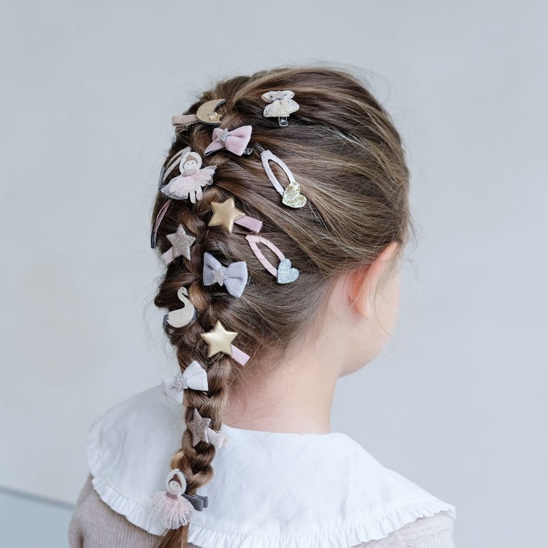 British Mimi & Lula_AW24_Swan Lake-5 mini love ticking hair clips - Baby Accessories - Polyester 