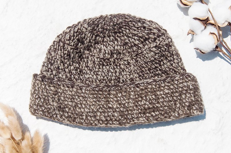 Wool Hats & Caps Brown - Hand-woven pure wool hat/knitted hat/knitted wool hat/inner brushed hand-knitted wool hat/beanie hat-latte