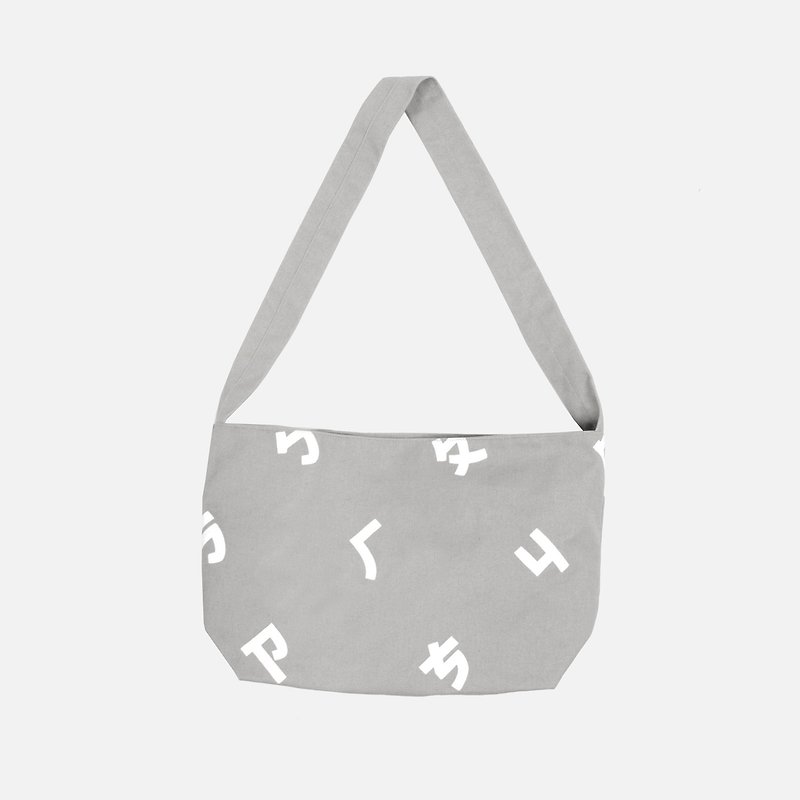Phonetic symbol 绢 printed canvas side backpack - rock ash - Messenger Bags & Sling Bags - Cotton & Hemp Gray