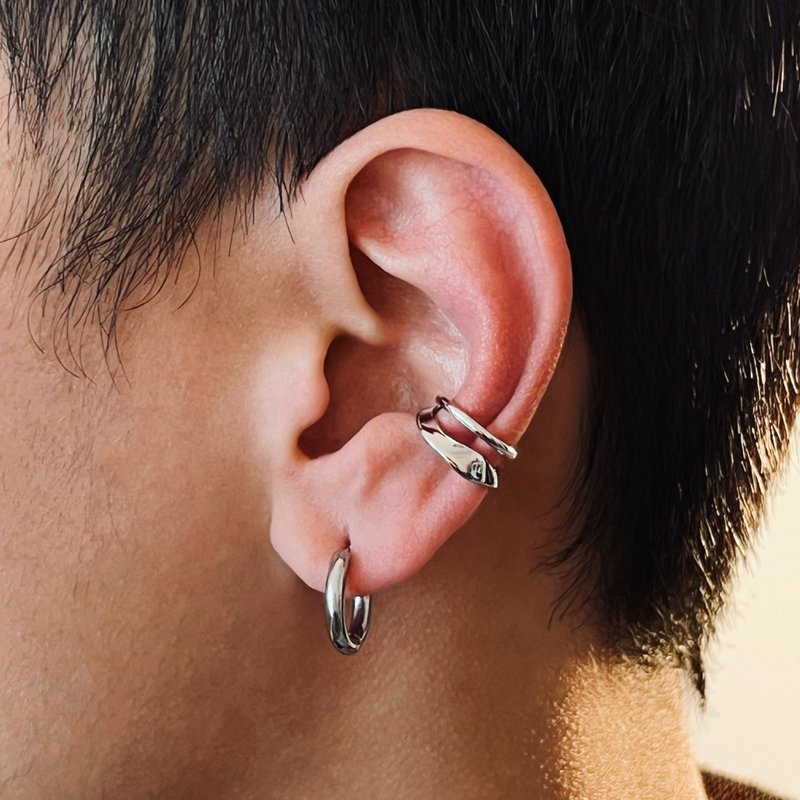 [Gift] Double-layered design painless ear cuff, unisex earrings for men and women, イヤーカフ - Earrings & Clip-ons - Copper & Brass Silver