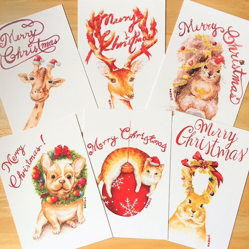 聖誕卡 明信片 6張套裝 - 心意卡/卡片 - 紙 多色