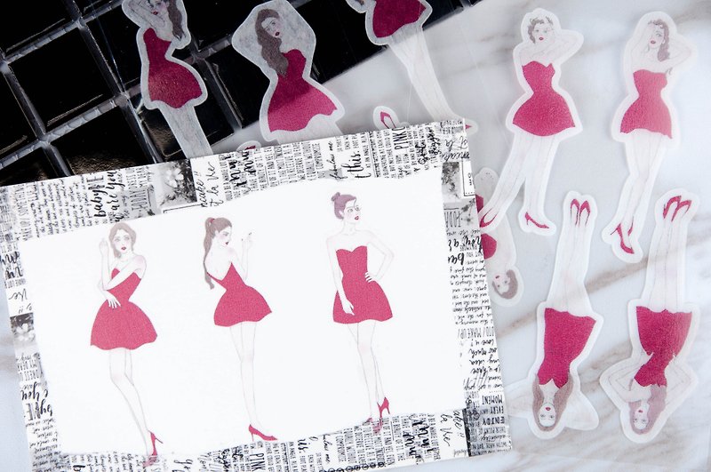 Red Girl Sticker - สติกเกอร์ - กระดาษ สีแดง