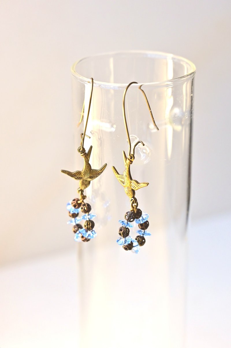 Bird with Wreath Earrings~Swarovski Crystal~Limited Made - Earrings & Clip-ons - Crystal Blue