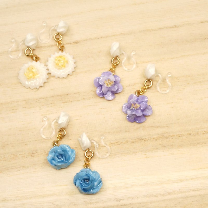 =Flower Piping= Customize Floral Clip on Drop Earrings - Earrings & Clip-ons - Clay Multicolor