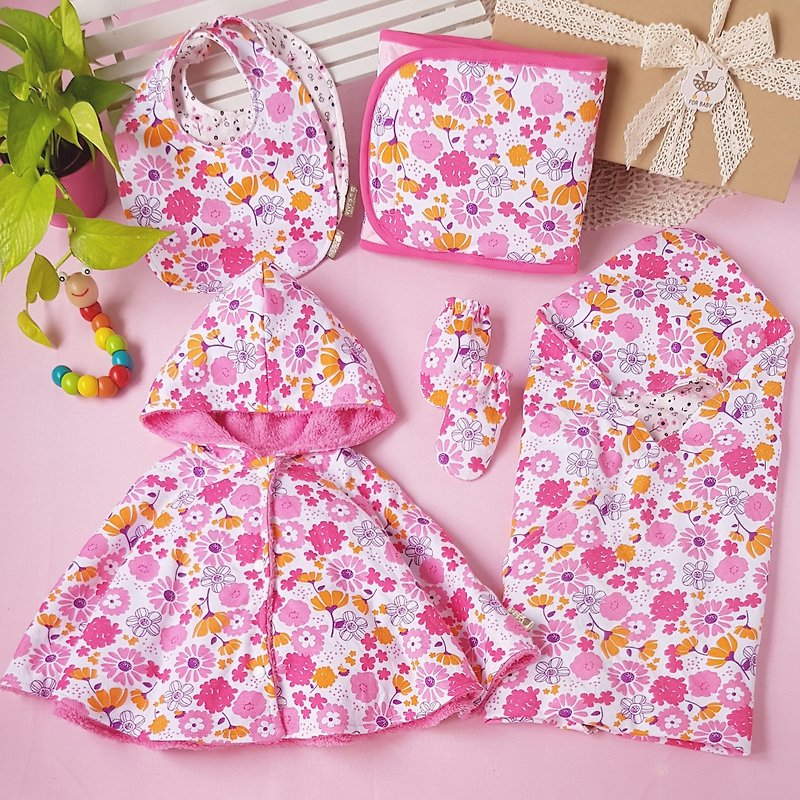 Six-piece group moon ceremony pink flowers cartoon knit cotton soft and comfortable supplies items gift preferred - Baby Gift Sets - Cotton & Hemp Pink