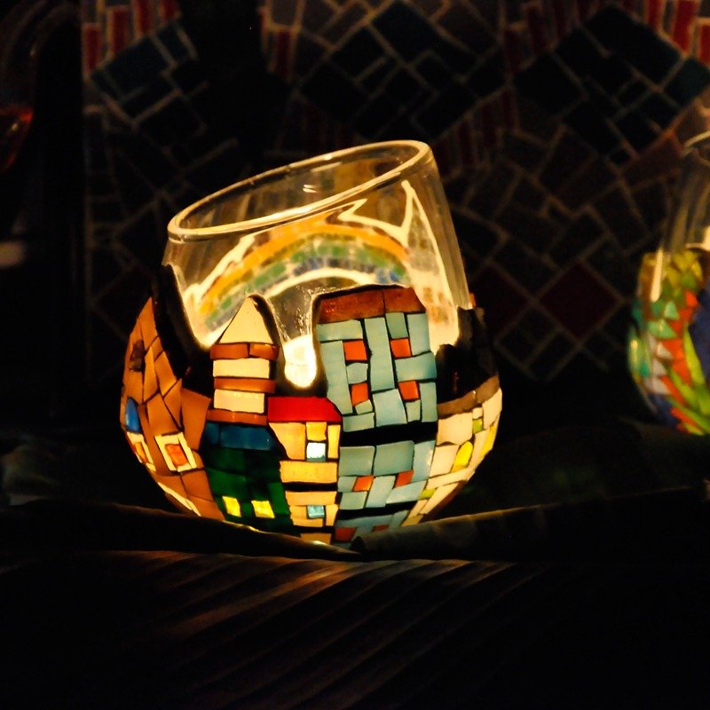夏の城/オリジナル手作りステンドグラスモザイクキャンドルホルダー家の装飾ロマンチックなバレンタインデーのギフト - キャンドル・燭台 - ガラス 