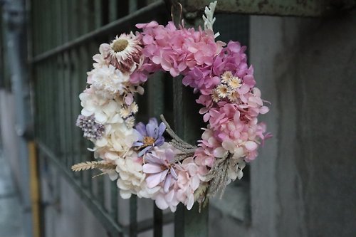 Wednesday Floral 小週末有花 花圈 | 永生繡球粉色漸層小花圈 乾燥小花圈 花禮 生日禮物
