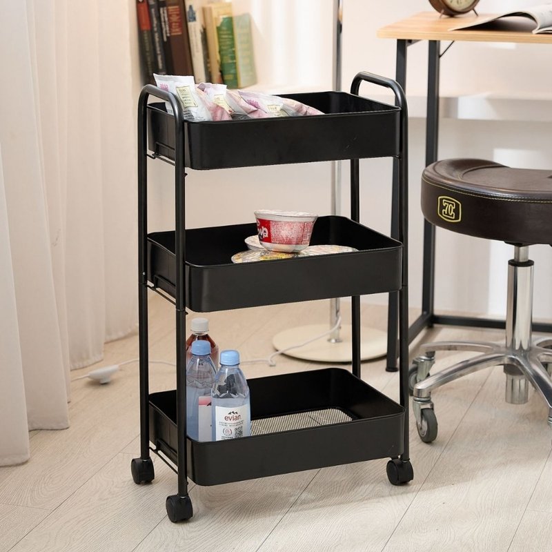 Installation-free full iron three-layer trolley storage cart storage rack document cart hairdressing cart - เฟอร์นิเจอร์อื่น ๆ - โลหะ 