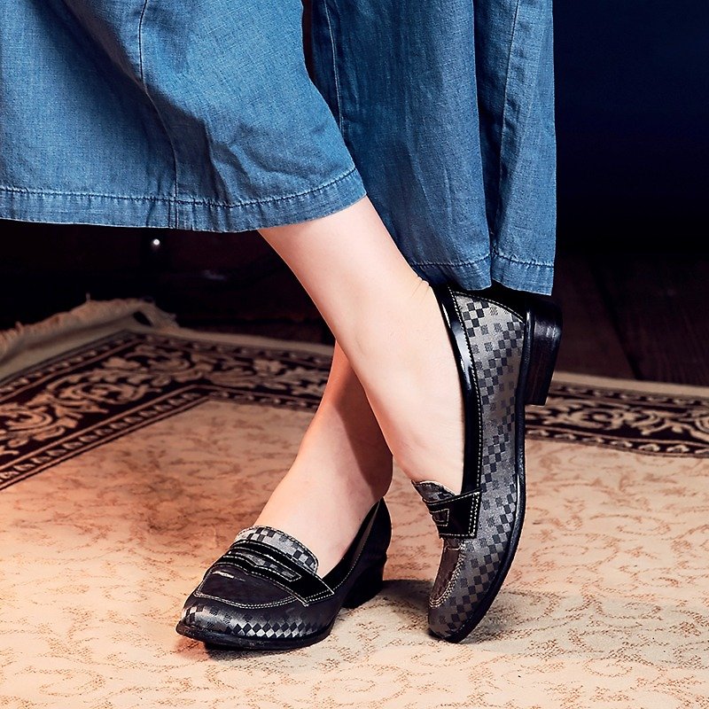 Gider X Sp joint Plaid Loafers / handmade custom / Japanese cloth / Joint Design / X2-16818F - รองเท้าลำลองผู้หญิง - ผ้าฝ้าย/ผ้าลินิน 