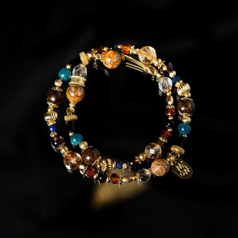 十年寒窗 l 木化石金銅石黃水晶雙圈手鍊 C1742 - 手鍊/手環 - 寶石 