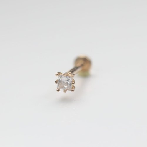 CHARIS GRACE 14K 六爪菱形鑽鎖珠耳環(小) (前鎖 平底 圓餅) (單個)耳骨 耳窩