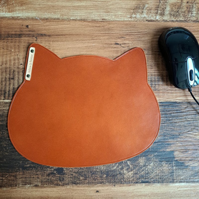 [Free engraving] Caramel Cat vegetable tanned leather mouse pad [Christmas gift] - Mouse Pads - Genuine Leather 