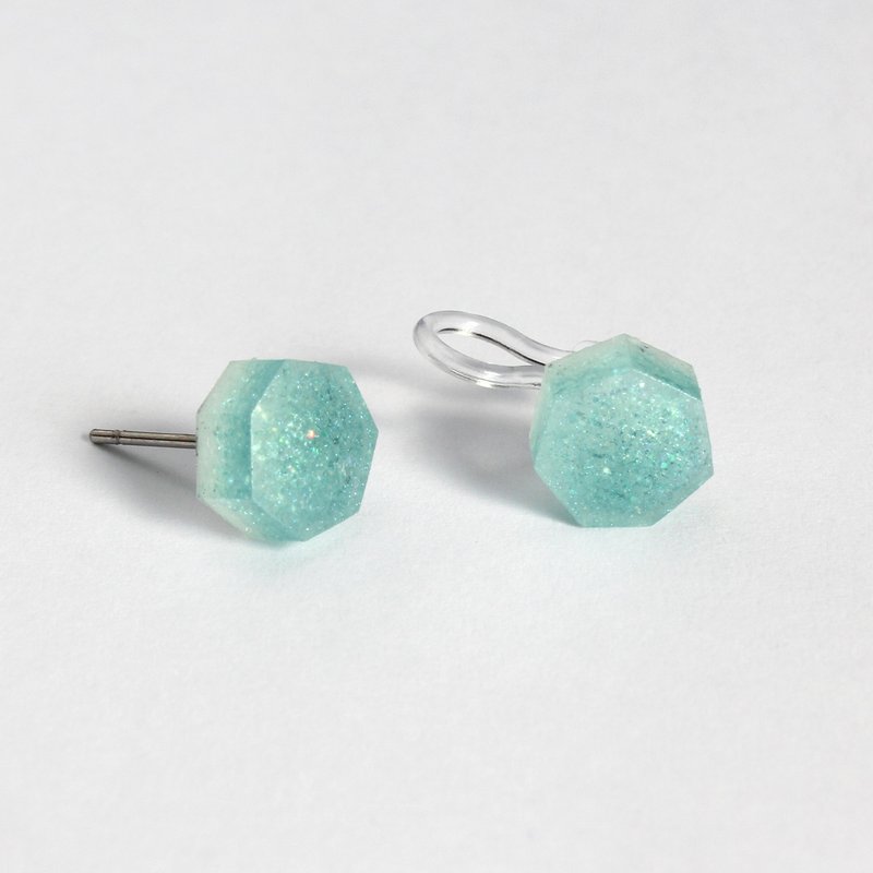 Triangle Resin Earring / Streamer Teal / Single stud - ต่างหู - เรซิน สีเขียว