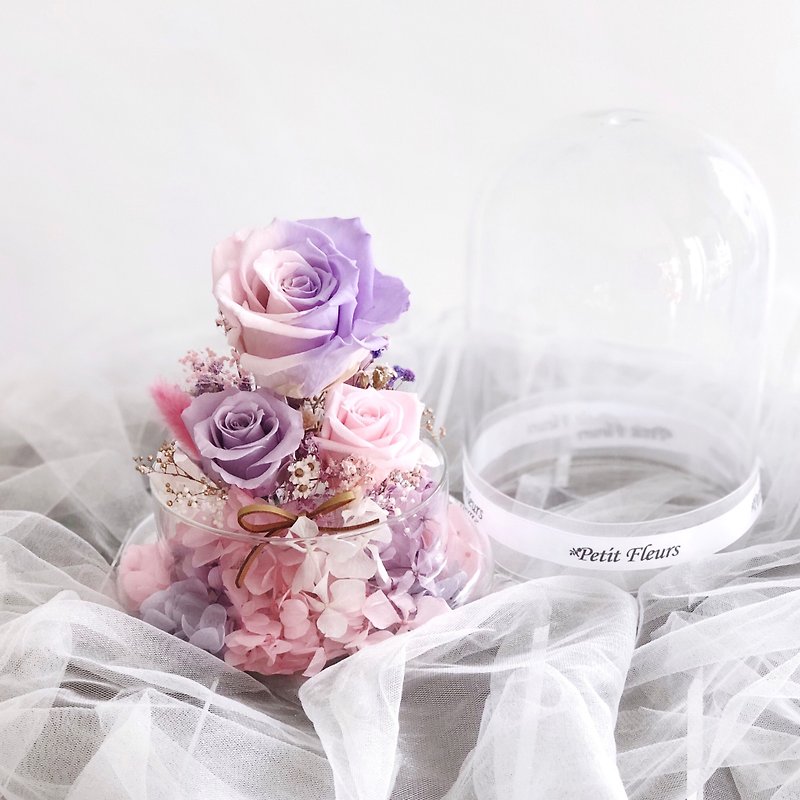 粉紫色玫瑰永恆花全玻璃擺設/禮物/可客製/可加文字/ - 裝飾/擺設  - 其他材質 