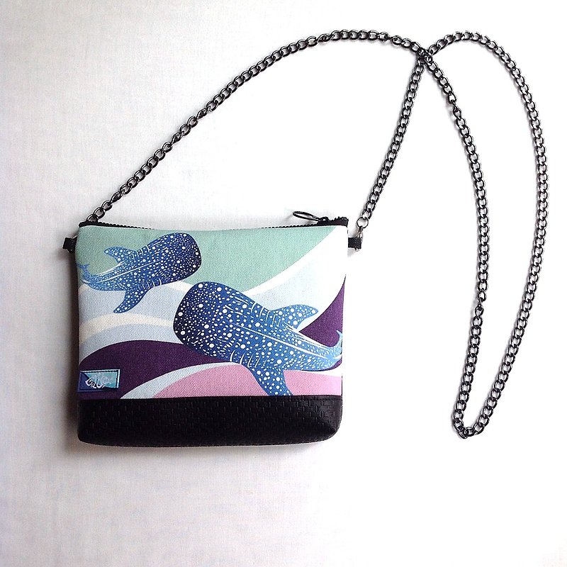 Design No.WS116 - Whale Shark Pattern Fabric Shoulder Bags#Blue Sky Version - กระเป๋าแมสเซนเจอร์ - วัสดุอื่นๆ สีเขียว