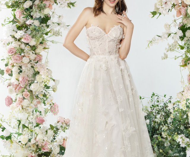 ジニア ツーピース バタフライ レース フラワー ウェディング ドレス - ショップ CERES BRIDAL ドレス - Pinkoi