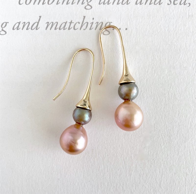 Freshwater Edison Pearl and Tahitian Color Two-tone Pearl Hook Earrings - ต่างหู - ไข่มุก หลากหลายสี