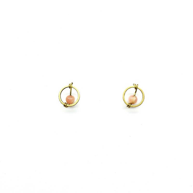 Lao Lin grocery Travelin Natural Stone Brass Earrings Good Luck Series - Pink OBA Birthday Gifts Valentine's Day Gifts Mother's Day Gifts can be changed folder earrings ear clip - ต่างหู - เครื่องเพชรพลอย สึชมพู