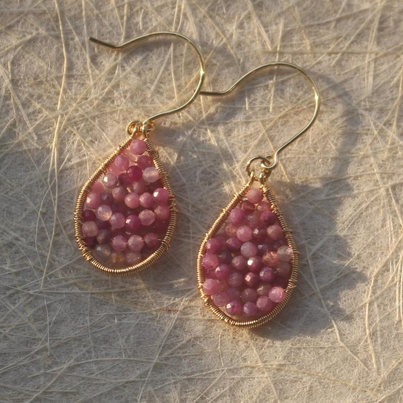 Ruby Gemstone Gold Teardrop Handmade Hook earrings Posh for Women - Earrings & Clip-ons - Gemstone Purple