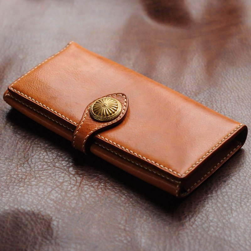 Leather Wallets | Handmade Wallets | Customized Gifts | Vegetable Tanned Leather - Long Clip No. 6 - กระเป๋าสตางค์ - หนังแท้ สีนำ้ตาล