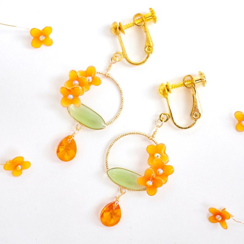 Kanagi 犀牛和秋季水滴[限時銷售至 10/31] - 耳環/耳夾 - 樹脂 橘色