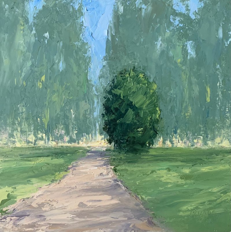 Original Green Oil Painting On Canvas Trees Landscape Textured Impasto Artwork - ตกแต่งผนัง - ผ้าฝ้าย/ผ้าลินิน หลากหลายสี