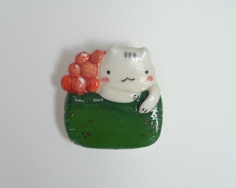 Sushi cats polymer clay brooch - Brooches - Other Materials Gray