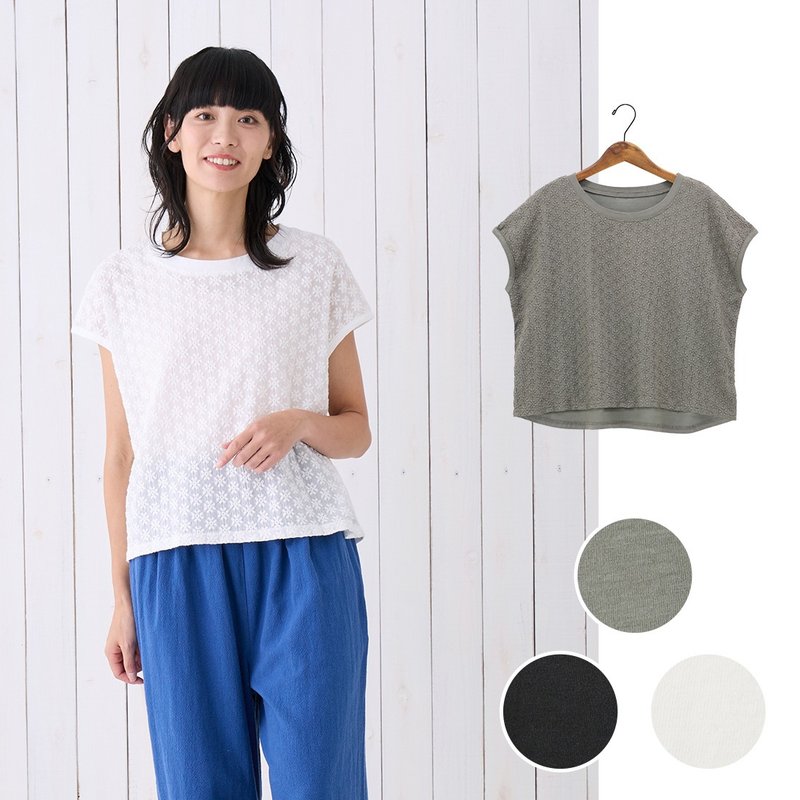 【預訂】印度製 花朵刺繡法式袖上衣 - 女上衣/長袖上衣 - 棉．麻 白色