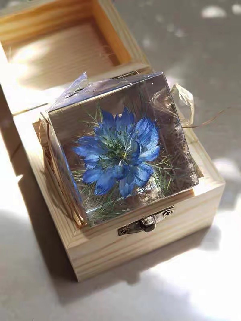 Black cumin specimen 5cm cube/wooden box+stand+gift bag - ของวางตกแต่ง - เรซิน สีน้ำเงิน