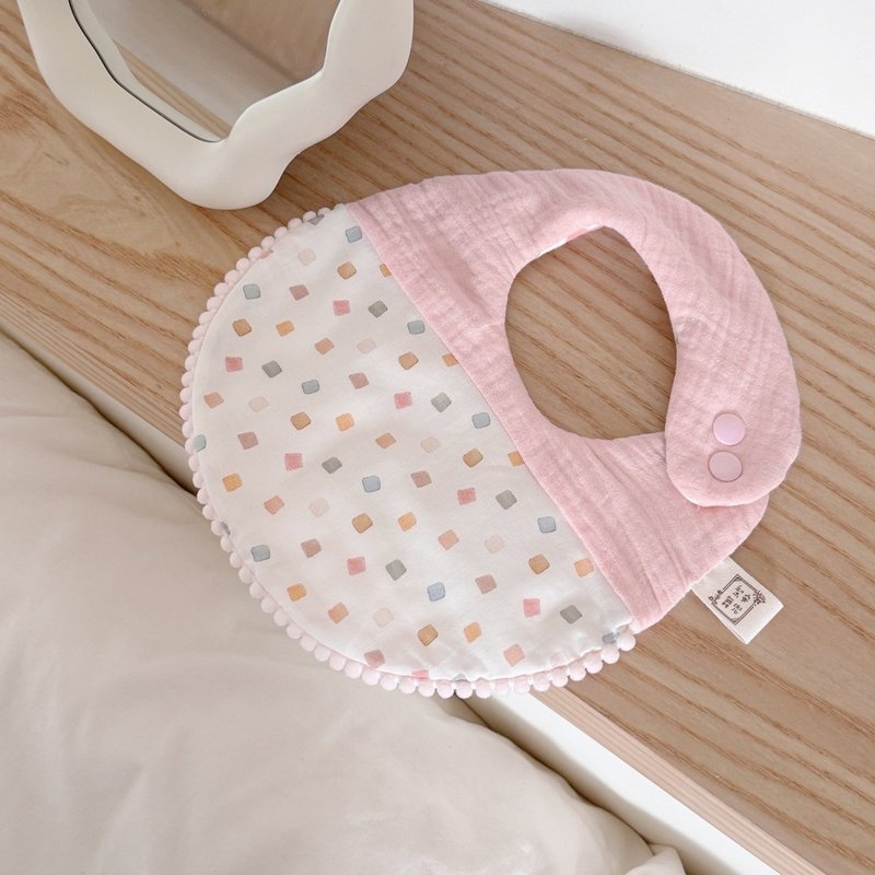 Good Luck Bobo Dou Lucky Powder Geometric Six-layer Yarn Bib Saliva Baby Gift Full Moon Gift Mid-Moon Gift - ผ้ากันเปื้อน - ผ้าฝ้าย/ผ้าลินิน 