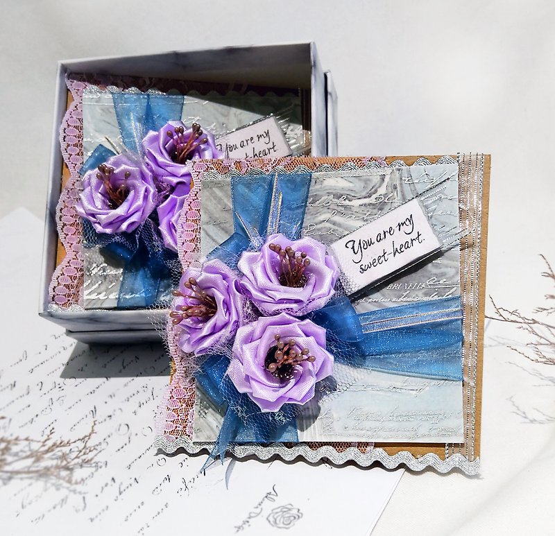 European style elegant purple lisianthus flower ribbon handmade card Sweetheart gift box (customized) - การ์ด/โปสการ์ด - พืช/ดอกไม้ สีม่วง